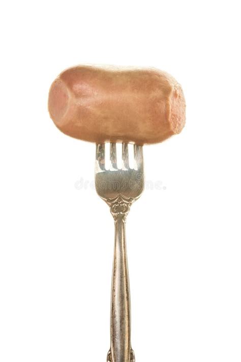 Sausage On A Silver Fork Isolated Stock Image Image Of Frankfurter