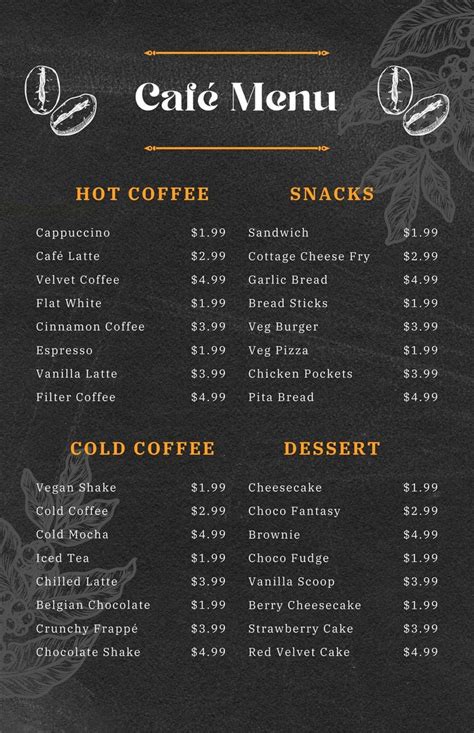 The Menu For Cafe And Coffee Shop