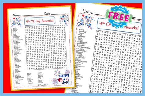 4th Of July Fireworks Word Search Puzzle Puzzle Cheer
