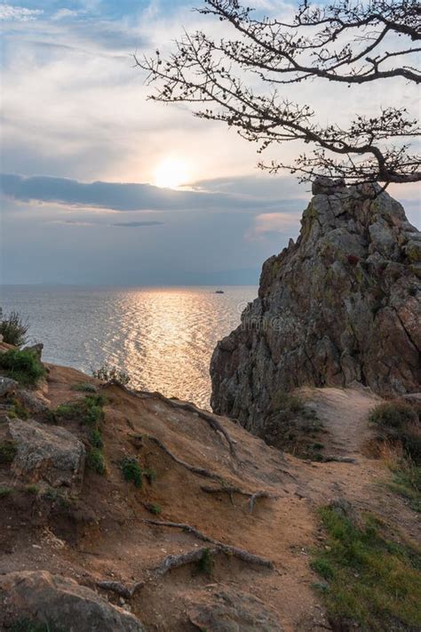Lake Baikal In Evening Time View Of The Sacred Cape Burkhan And