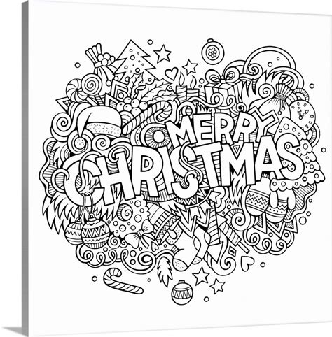 Merry Christmas Doodle Coloring Canvas Wall Art Print Entitled Merry