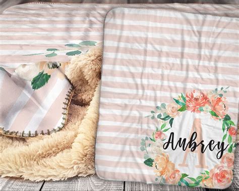 Personalized Blanket Sherpa Throw Blanket Floral Name Etsy
