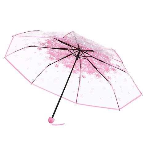 Wovilon Cherry Blossoms Umbrella Cute Transparent Bubble Umbrella Clear