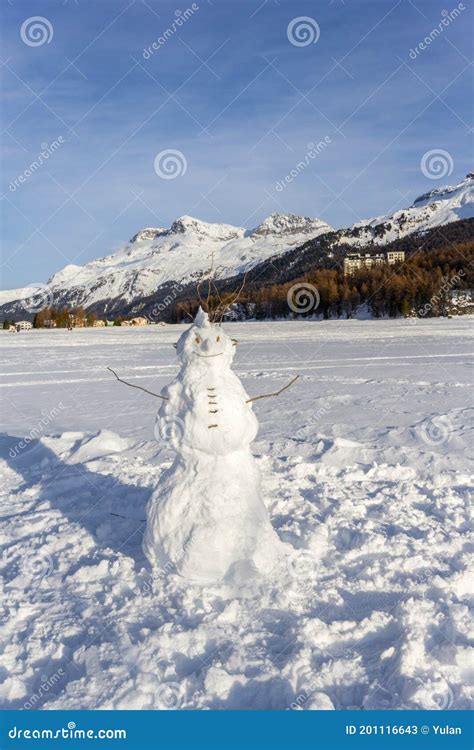A Funny Snowman In The Snow Field Stock Image Image Of Decoration