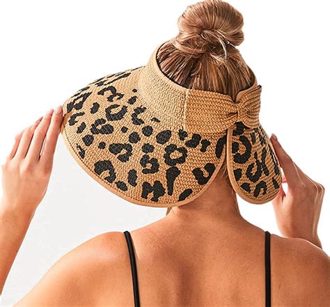 Women Sun Visors Wide Brim Foldable Ponytail Hat Packable Max Off Beach