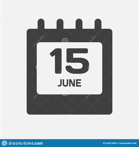 Icon Day Date 15 June Template Calendar Page Stock Vector