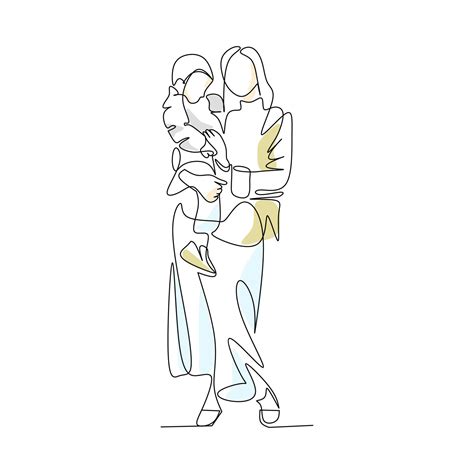 vector illustration of a woman holding her son in her arms drawn in line art style 9475135