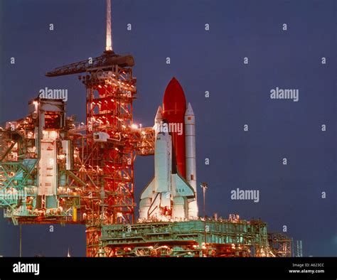 Space Nasa Take Off Columbia Space Shuttle On The Launch Pad At Night