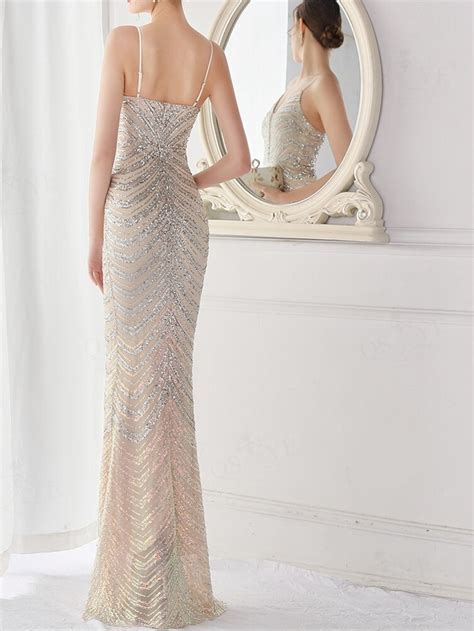 Silver And Champagne Form Fitted Evening Dress 496 6A BU Boutique
