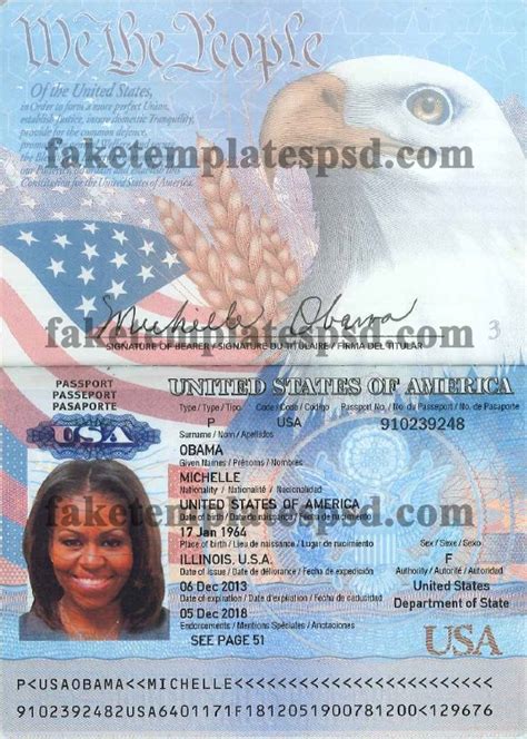 US Passport Template PSD USA Fake Editable Document