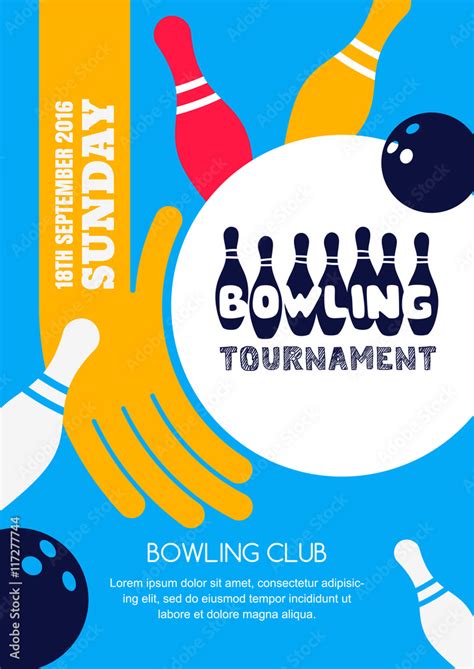 Vector Bowling Tournament Banner Poster Or Flyer Design Template Flat