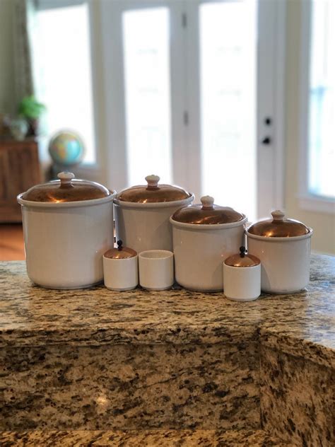 As for the price and maintenance, i have rounded up 8 of the best copper cookware that appeals to. Copper and Ceramic Canister Set, Vintage Copper and White ...