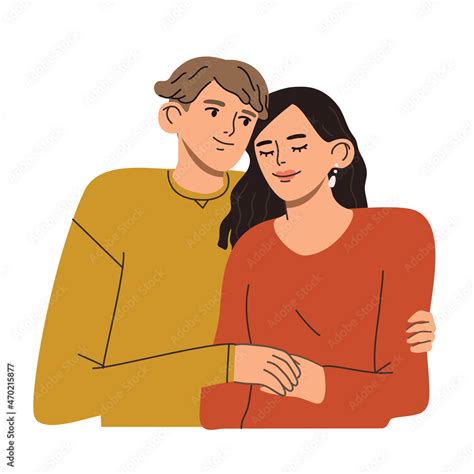 Portrait Of Cute Couple In Love Young Man And Woman Looking At Each