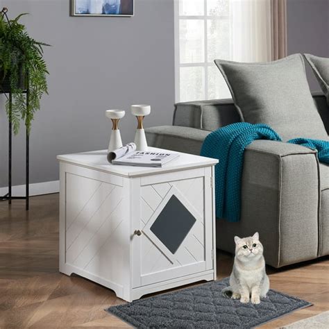 Unipaws Cat Litter Box Enclosure With Mat Privacy Cat Washroom Litter