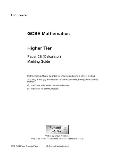 .in edexcel paper 1 and paper 2, here are the topics that have not been yet assessed and may, therefore, come up in edexcel gcse maths paper 3 higher. 2012 Edexcel Higher B Paper 2 Mark Scheme | Mathematics