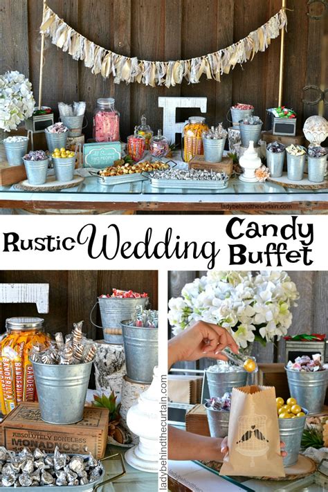 Rustic wedding table decorations incorporate organic and natural materials; Rustic Wedding Candy Buffet