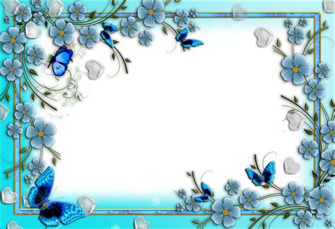 Blueflowerstransparentpngphotoframewithheartsandbutterflies