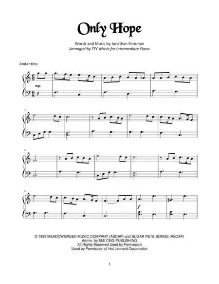 Only Hope For Piano Sheet Music Pdf Download