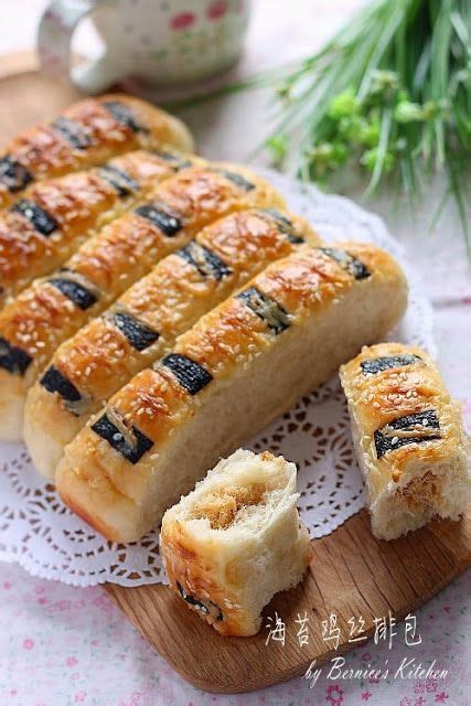 Pork floss bun easy guide recipe. 海苔鸡丝排包 （汤种）seaweed chicken floss bun | Bread shaping ...