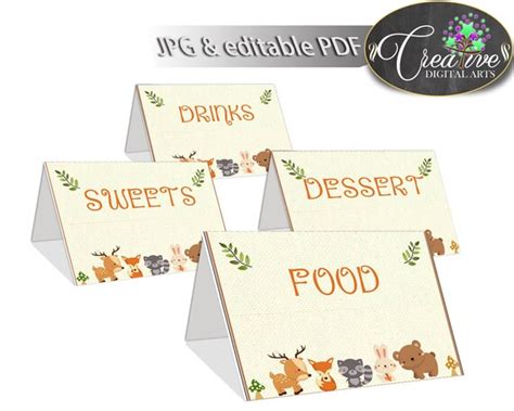 Baby Shower Woodland Place Cards Or Food Tents Editable