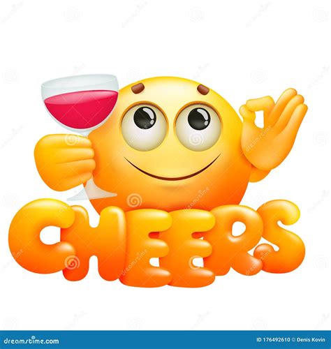 Cheers Emoticon Card With Yellow Emoji Cartoon Character Holding Glass