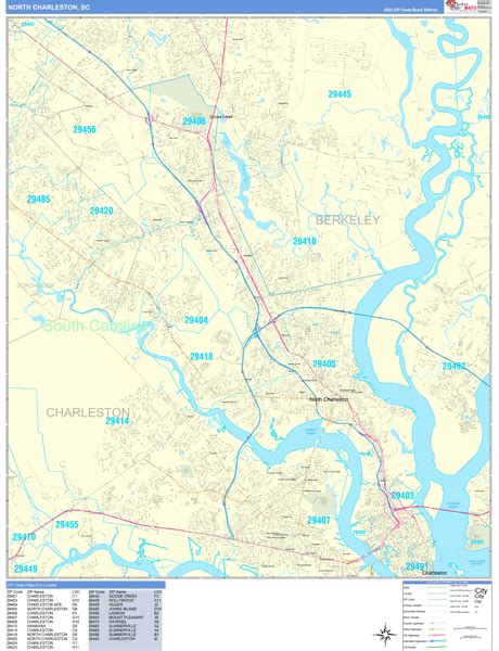 North Charleston South Carolina Zip Code Wall Map Basic Style By