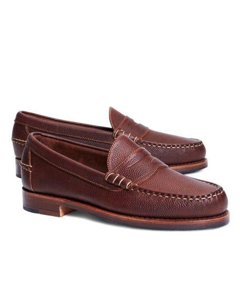 brooks brothers football leather penny loafers in brown for men lyst