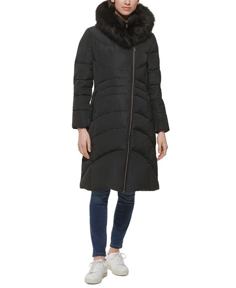 Cole Haan Womens Hooded Faux Fur Trim Puffer Coat Macys