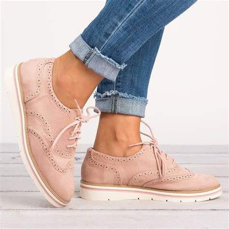 Lace Up Perforated Oxfords Lace Up Flats Oxford Shoes Womens