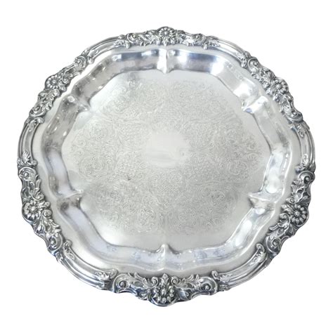 F.B. Rogers Silver Co. Round Ornate Serving Tray | Chairish