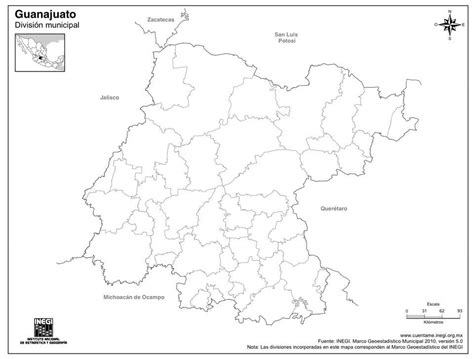 Mapa de Guanajuato para imprimir y con división política México Desconocido