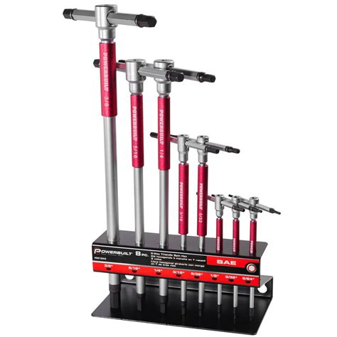 Powerbuilt 8 Pc Sae T Handle Hex Allen Key Wrench Set With Storage Rack