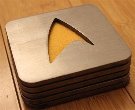 Star Trek Coaster Set Of 5 Steel Command Gold Sciences Etsy