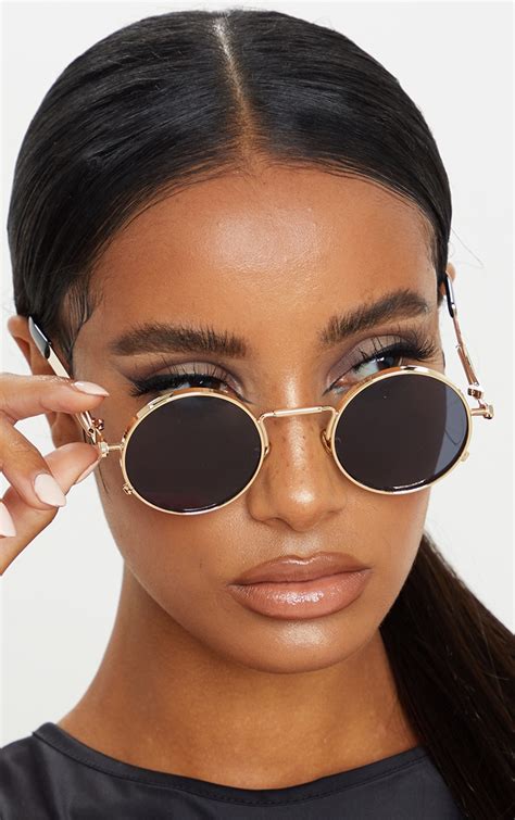 Gold Frame Round Sunglasses Accessories Prettylittlething Usa