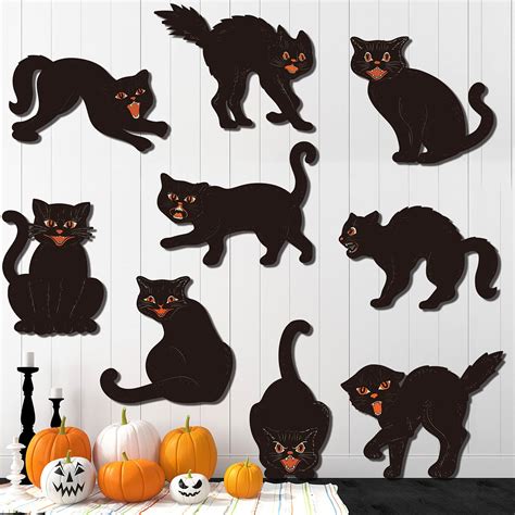 Buy 9 Pieces Halloween Black Silhouette Cat Vintage Halloween Cardboard