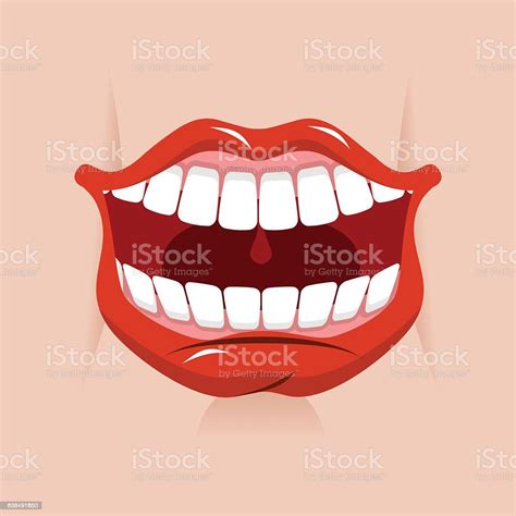 Cheerful Smile Red Lips And White Teeth Open Mouth Face Stock