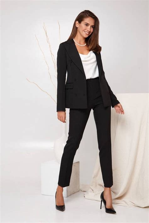 Black Womens Suit Formal Pantsuit For Women Black Formal Wear Womens Black Blazer And Pants