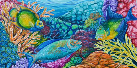 Colorful Florida Beach Themed Artwork Fish Sea Turtle Painting