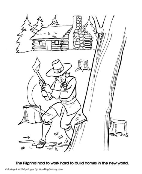 Thanksgiving Coloring Pages - Pilgrim Settlers | Thanksgiving coloring