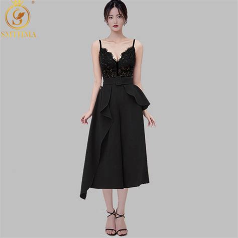 Sexy V Neck Lace Patchwork Dress Women High Waist Midi Female Fashion Ruffle Clothes Korean 2021