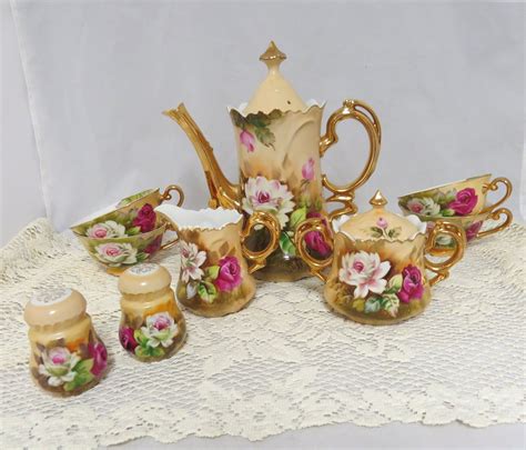 Vintage Lefton Porcelain Tea Set Hand Painted Floral Design Etsy