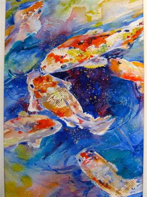 Watercolor Painting Koi Pond Original Art X Fish Painting Etsy