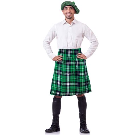 Patricks Day Costume Adult Gentlemans Kilt Irish Scottish Green Plaid St