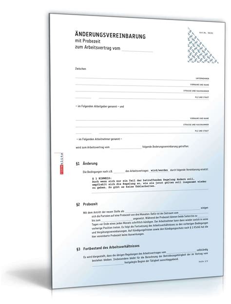 Muster arbeitsvertrag inklusive erklärung als pdf & word dokument zum kostenlosen download. Änderungsvereinbarung mit Probezeit | Muster zum Download