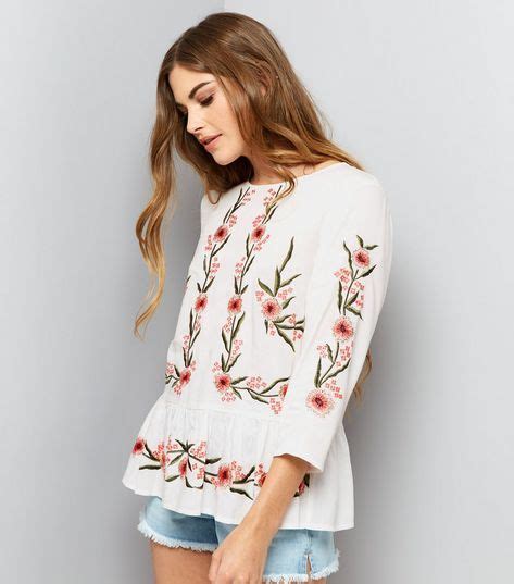 White Floral Embroidered 34 Sleeve Top New Look Cheap Blouses Shirt