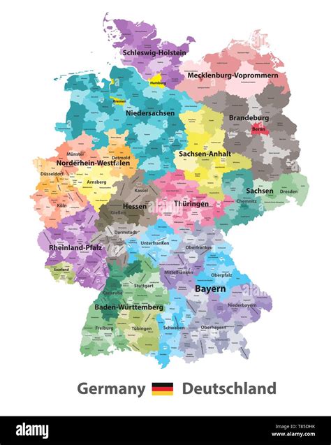 Germany High Detailed Vector Map Colored By States And Administrative