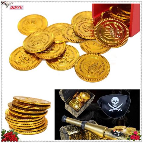 100pcslot Party Coins Plastic Gold Treasure Coins Captain Pirate Party