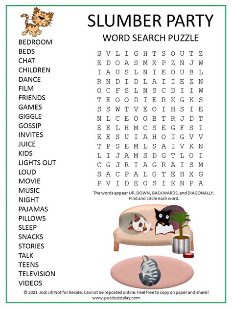 Slumber Party Word Search Puzzle Puzzles To Play