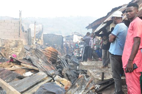 pictorial scene of fire incident at nyanya market abuja
