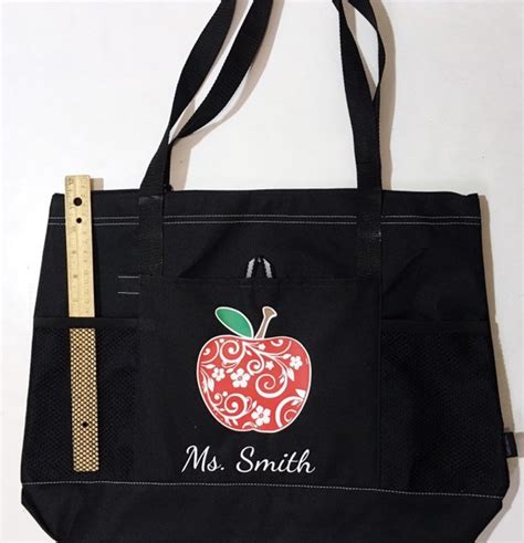 Apple Teacher Tote Personalized Teacher Bag Zippered Book Etsy